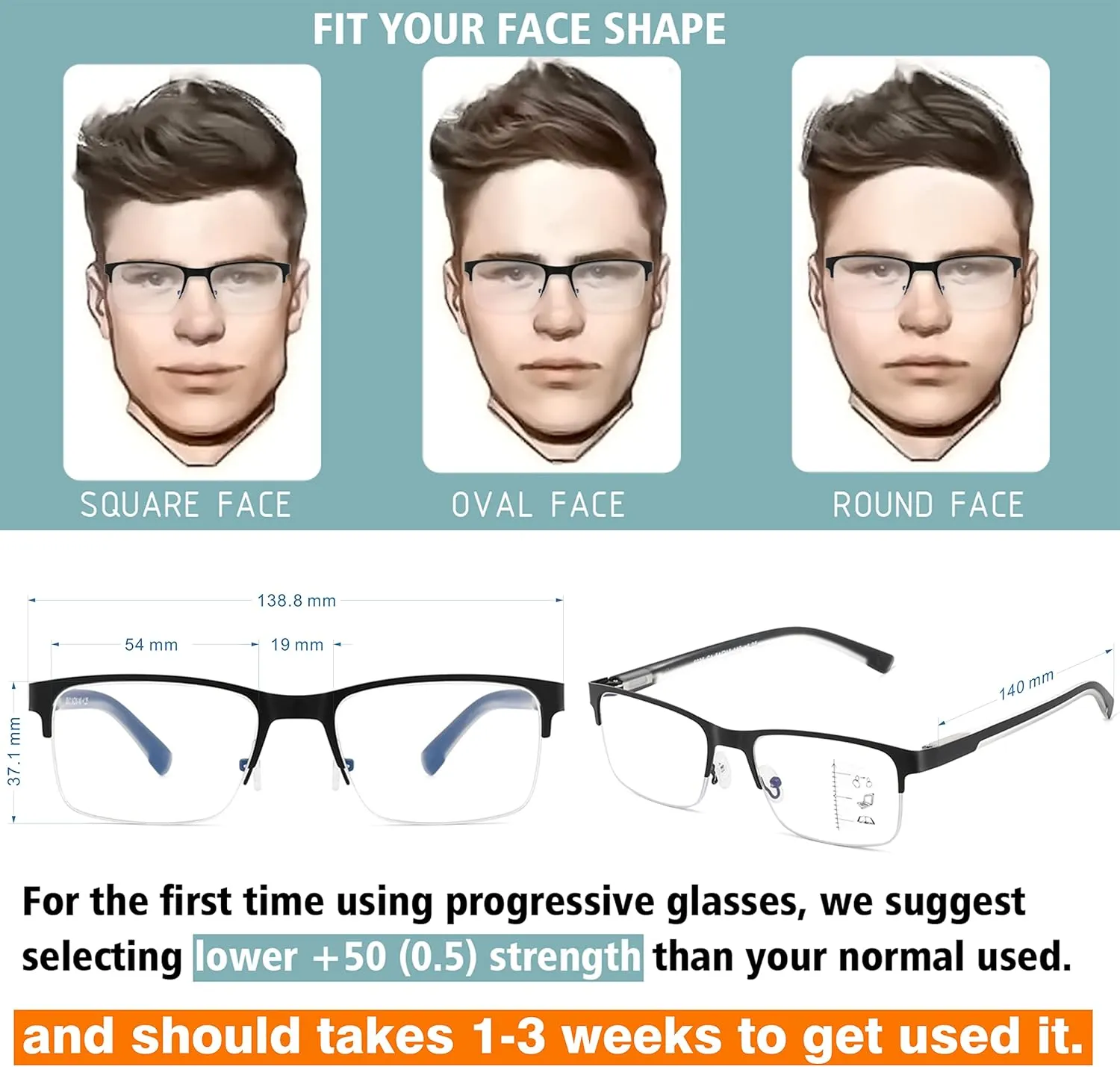 Multifocus Reading Glasses Men Bifocal No Line Progressive Multifocal Reader Blue Light Computer Frame Eyeglasses 2pk