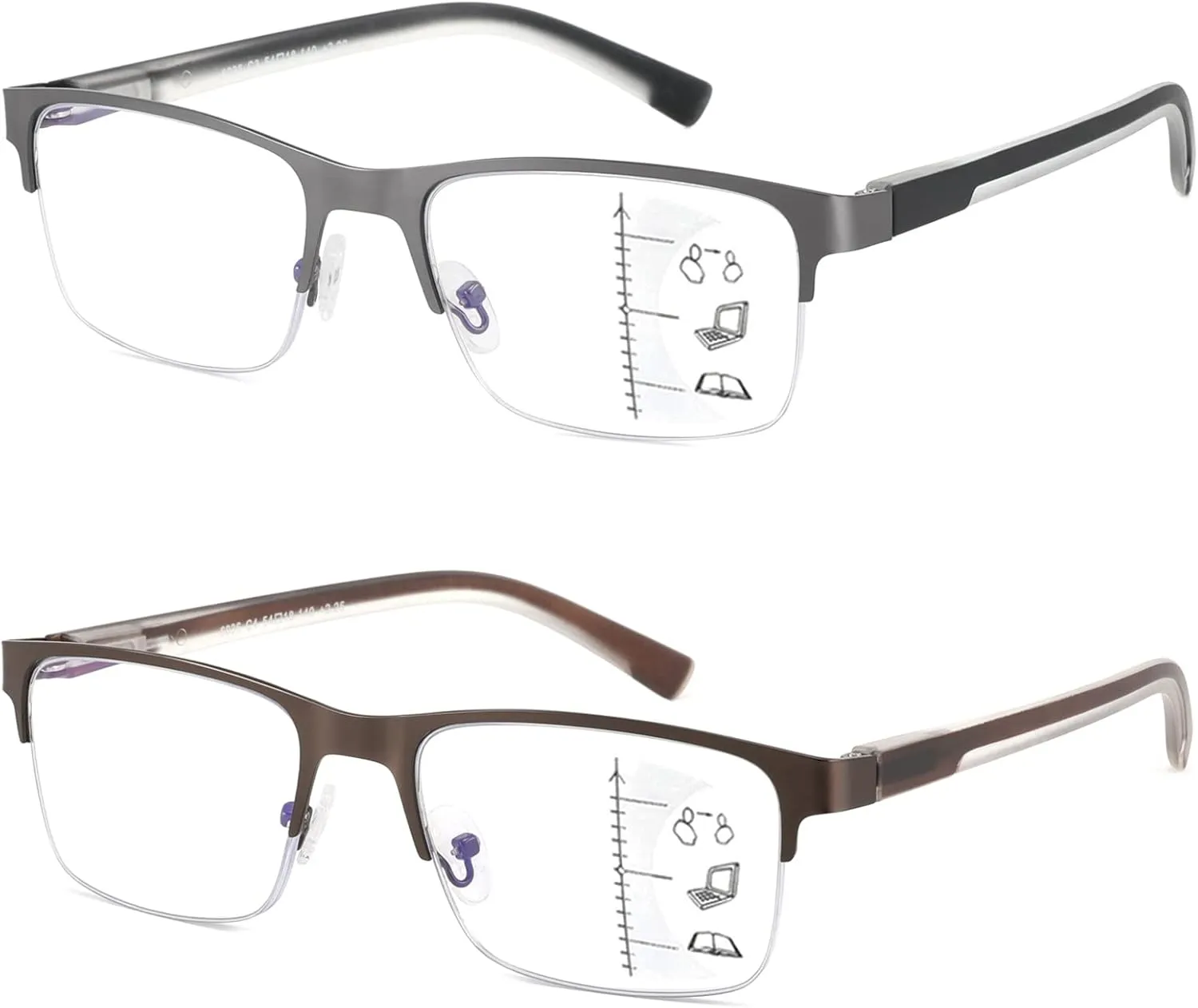Multifocus Reading Glasses Men Bifocal No Line Progressive Multifocal Reader Blue Light Computer Frame Eyeglasses 2pk