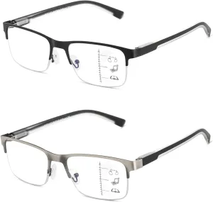 Multifocus Reading Glasses Men Bifocal No Line Progressive Multifocal Reader Blue Light Computer Frame Eyeglasses 2pk