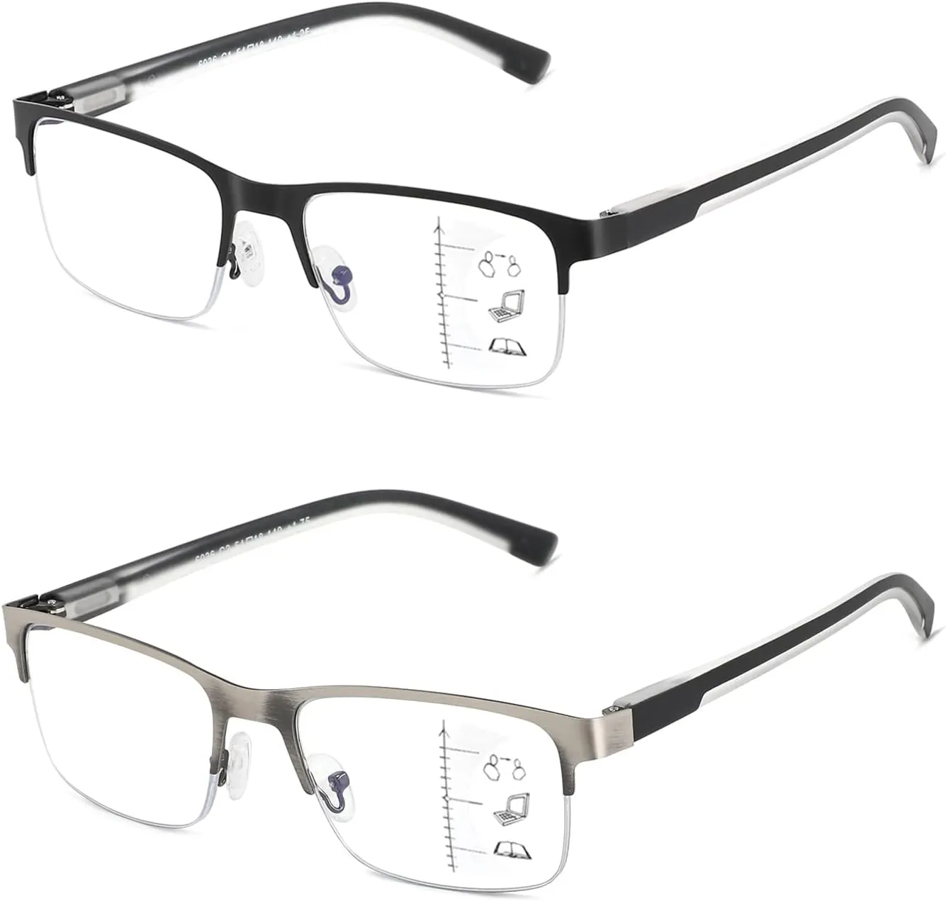 Multifocus Reading Glasses Men Bifocal No Line Progressive Multifocal Reader Blue Light Computer Frame Eyeglasses 2pk