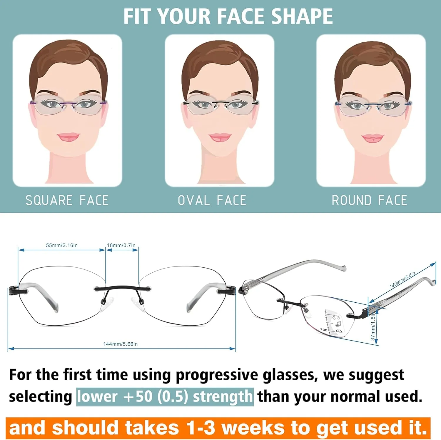 Multifocus Reading Glasses Women Progressive Multifocal No Line Bifocal Rimless Reader Blue Light Computer Eyeglasses