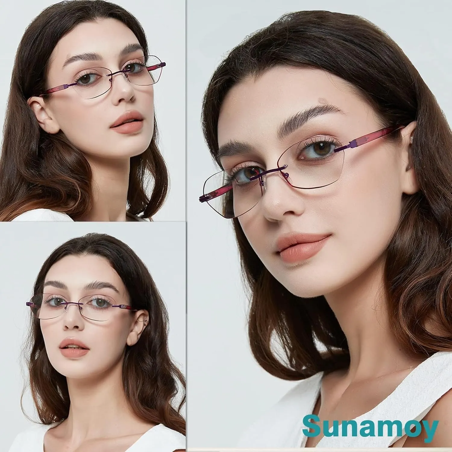 Multifocus Reading Glasses Women Progressive Multifocal No Line Bifocal Rimless Reader Blue Light Computer Eyeglasses