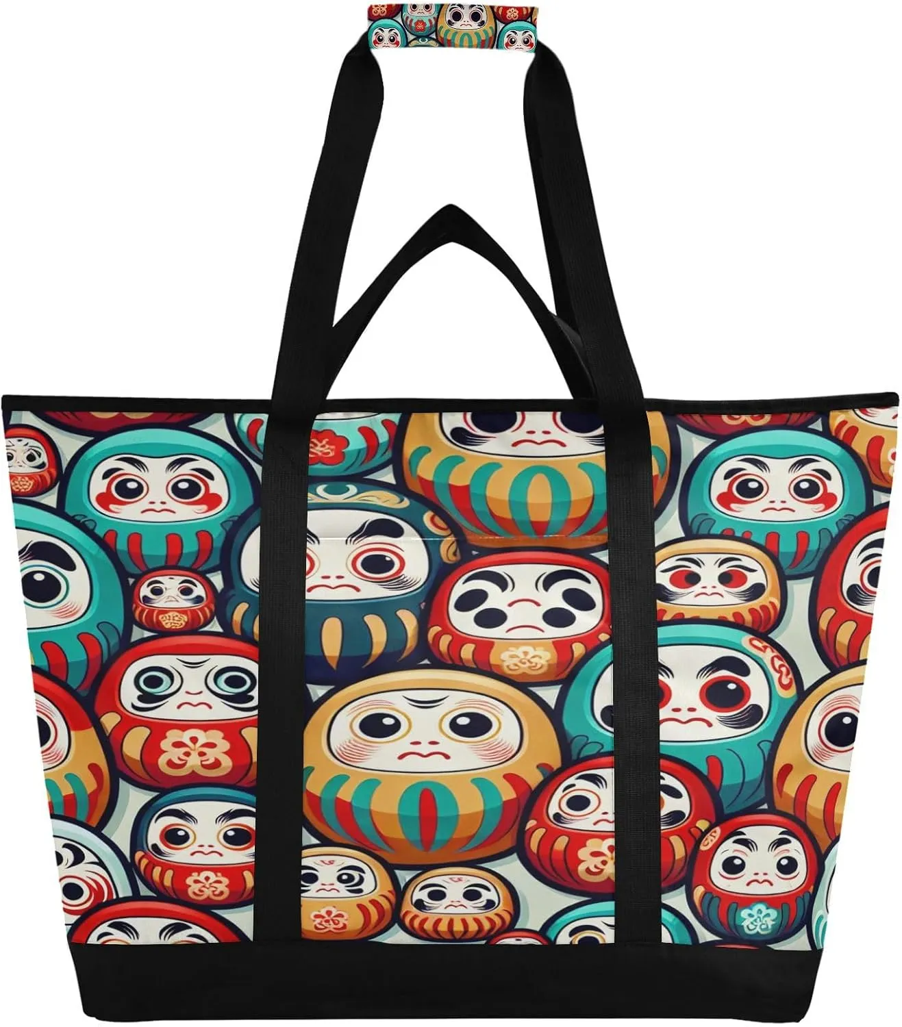Multiple Daruma Reusable Insulated Lunchbox Cooler Bag, Leakproof Kitchen Grocery Bag Collapsible Portable Cooler Tote Bag for Picnic, Camping, Office, Travel