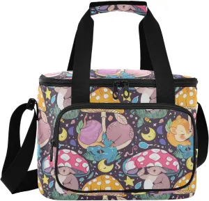 Mushroom Rabbit Black Insulated Cooler Bag for Women Men Leakproof 24 Can Camping Lunch Cooler for Work Office Picnic