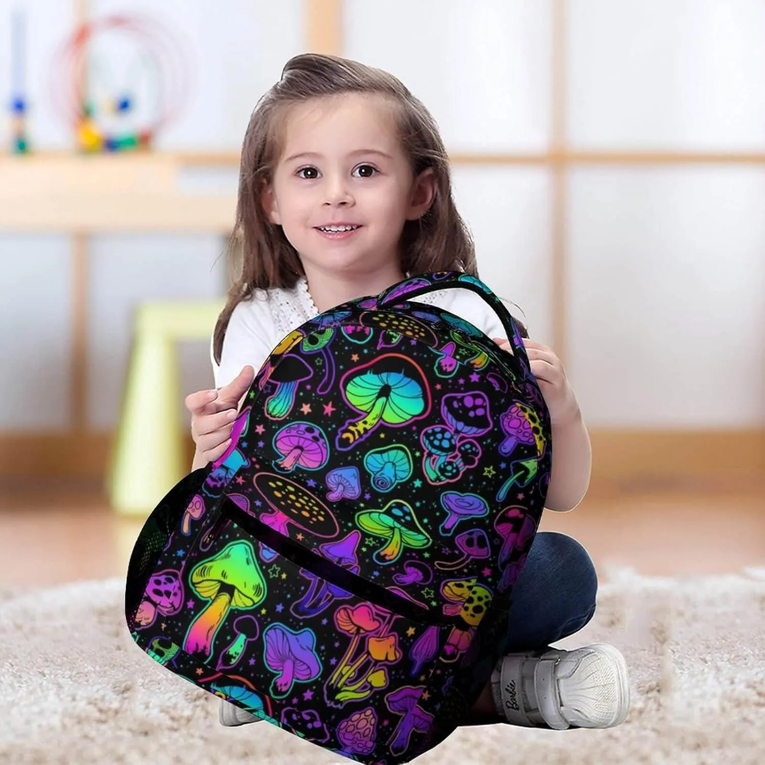 Mushroom School Backpack for Kids Girls Boys, 16 Inch Cute Mushrooms Themed Bookbag, Personality School Backpack for Students Children, Lightweight, Large Capacity