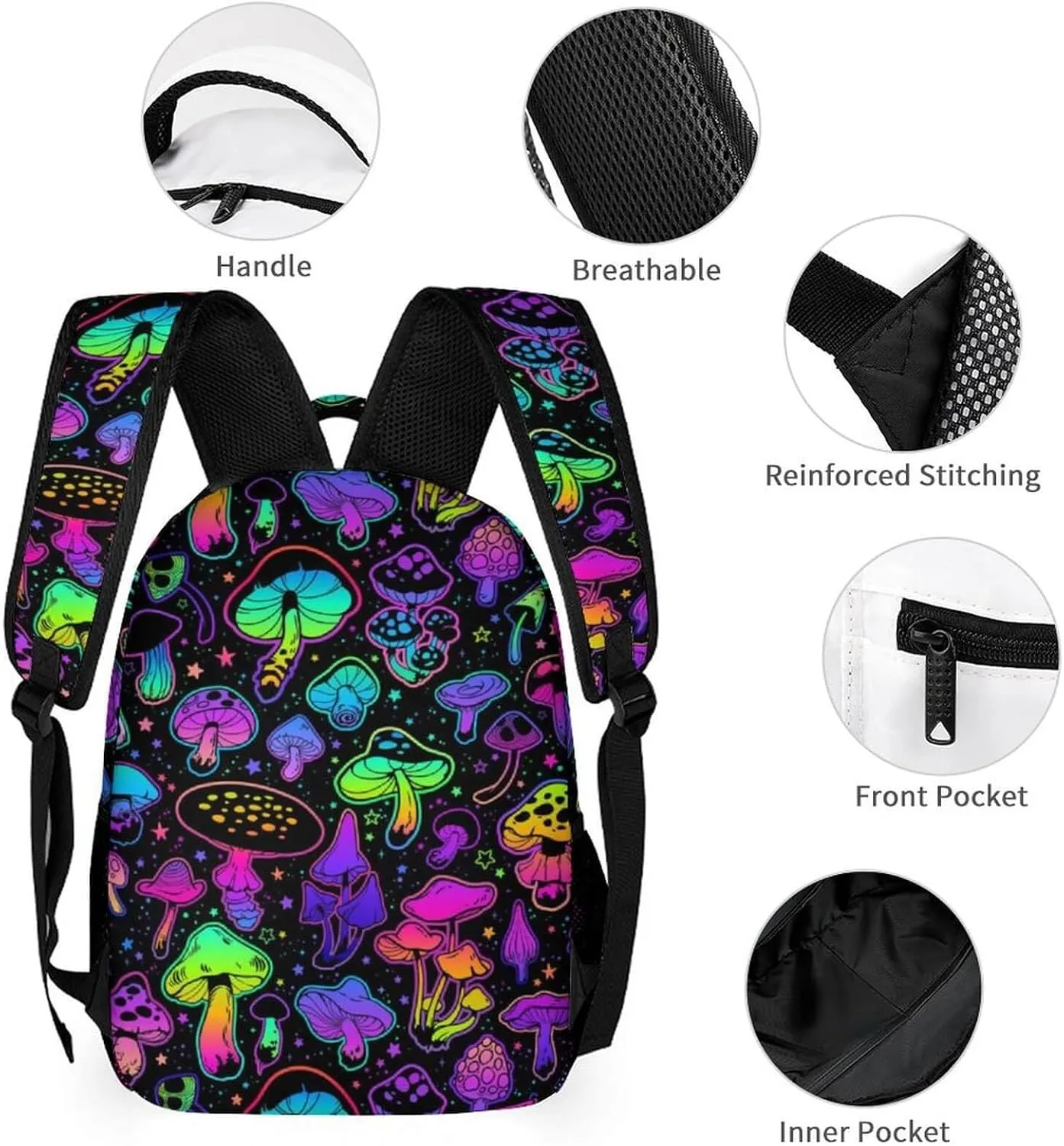 Mushroom School Backpack for Kids Girls Boys, 16 Inch Cute Mushrooms Themed Bookbag, Personality School Backpack for Students Children, Lightweight, Large Capacity