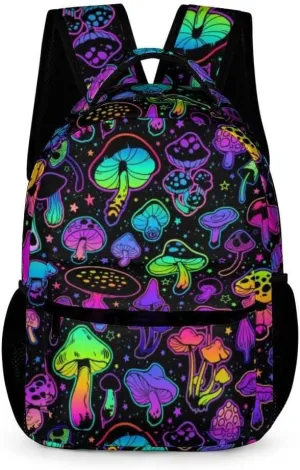 Mushroom School Backpack for Kids Girls Boys, 16 Inch Cute Mushrooms Themed Bookbag, Personality School Backpack for Students Children, Lightweight, Large Capacity