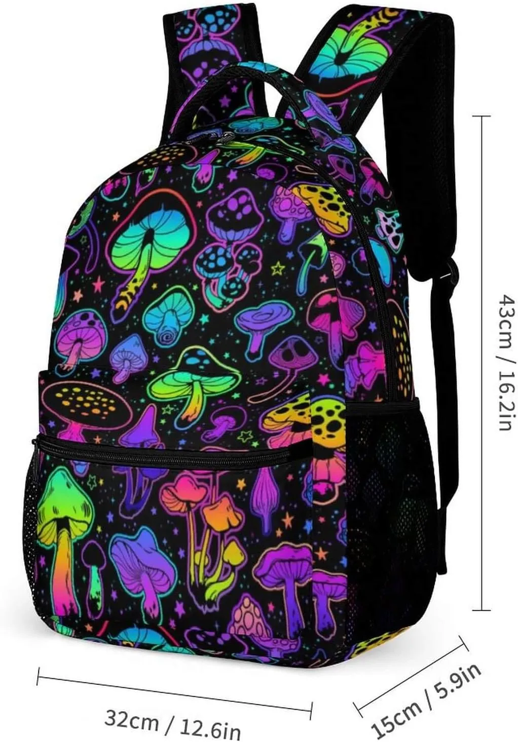 Mushroom School Backpack for Kids Girls Boys, 16 Inch Cute Mushrooms Themed Bookbag, Personality School Backpack for Students Children, Lightweight, Large Capacity