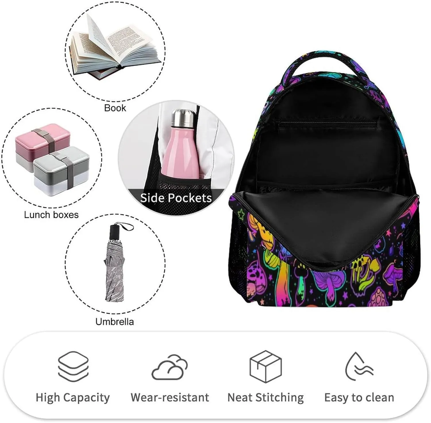 Mushroom School Backpack for Kids Girls Boys, 16 Inch Cute Mushrooms Themed Bookbag, Personality School Backpack for Students Children, Lightweight, Large Capacity