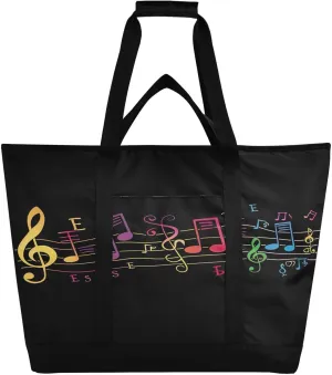 Music Notation Large Insulated Tote Bag,Foldable Reusable Grocery Bag Cooler Bag with Cooler Compartment for Grocery, Picnic, Beach, Hiking, Camping, and Outdoor Activities