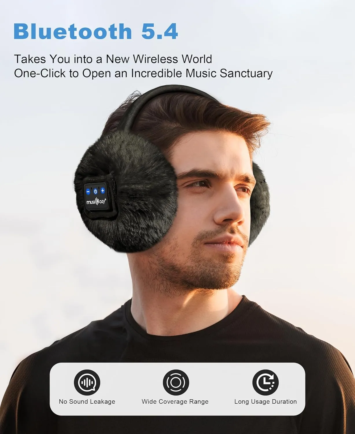 MUSICOZY Earmuffs Women's Winter Ear Warmers Muffs Soft 5.4 Bluetooth Muisc Earmuffs Covers for Jogging Skiing Skating Travelling Hiking Gifts_Black
