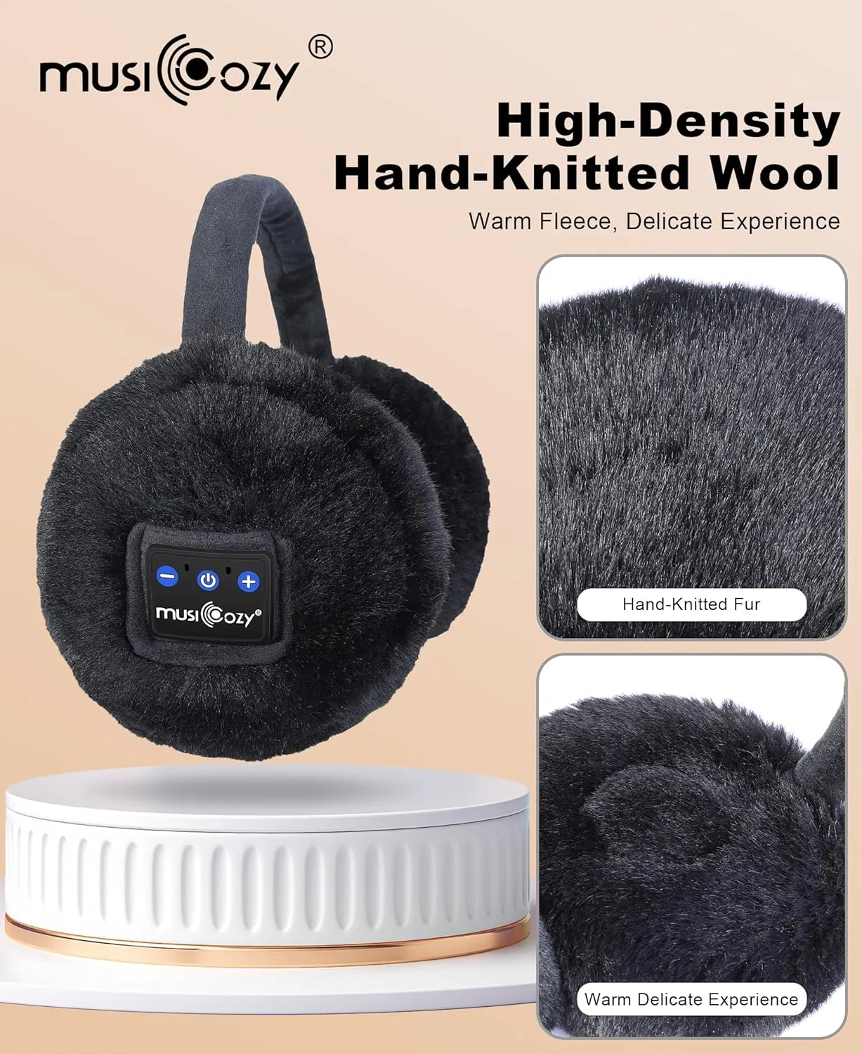 MUSICOZY Earmuffs Women's Winter Ear Warmers Muffs Soft 5.4 Bluetooth Muisc Earmuffs Covers for Jogging Skiing Skating Travelling Hiking Gifts_Black