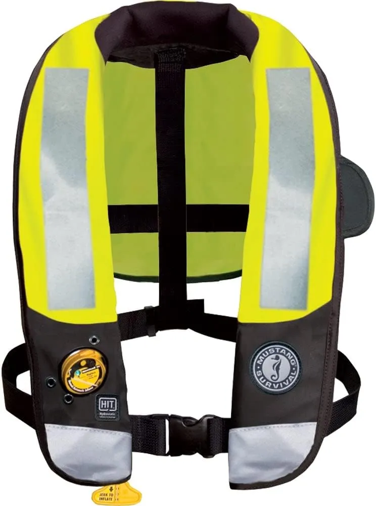 MUSTANG SURVIVAL - High Visibility HIT Inflatable PFD Hydrostatic (Fluorescent Green - One Size) - USCG Approved, 38lbs of Buoyancy, Bright Fluorescent Yellow-Green Inflation Cell