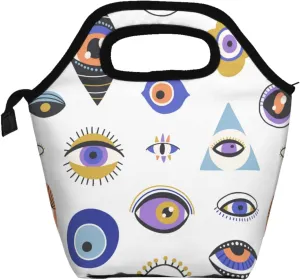 mystical evil eye balls abstract white Insulated Lunch box Food Bag Handbag lunchbox Cooler warm Pouch Tote bag