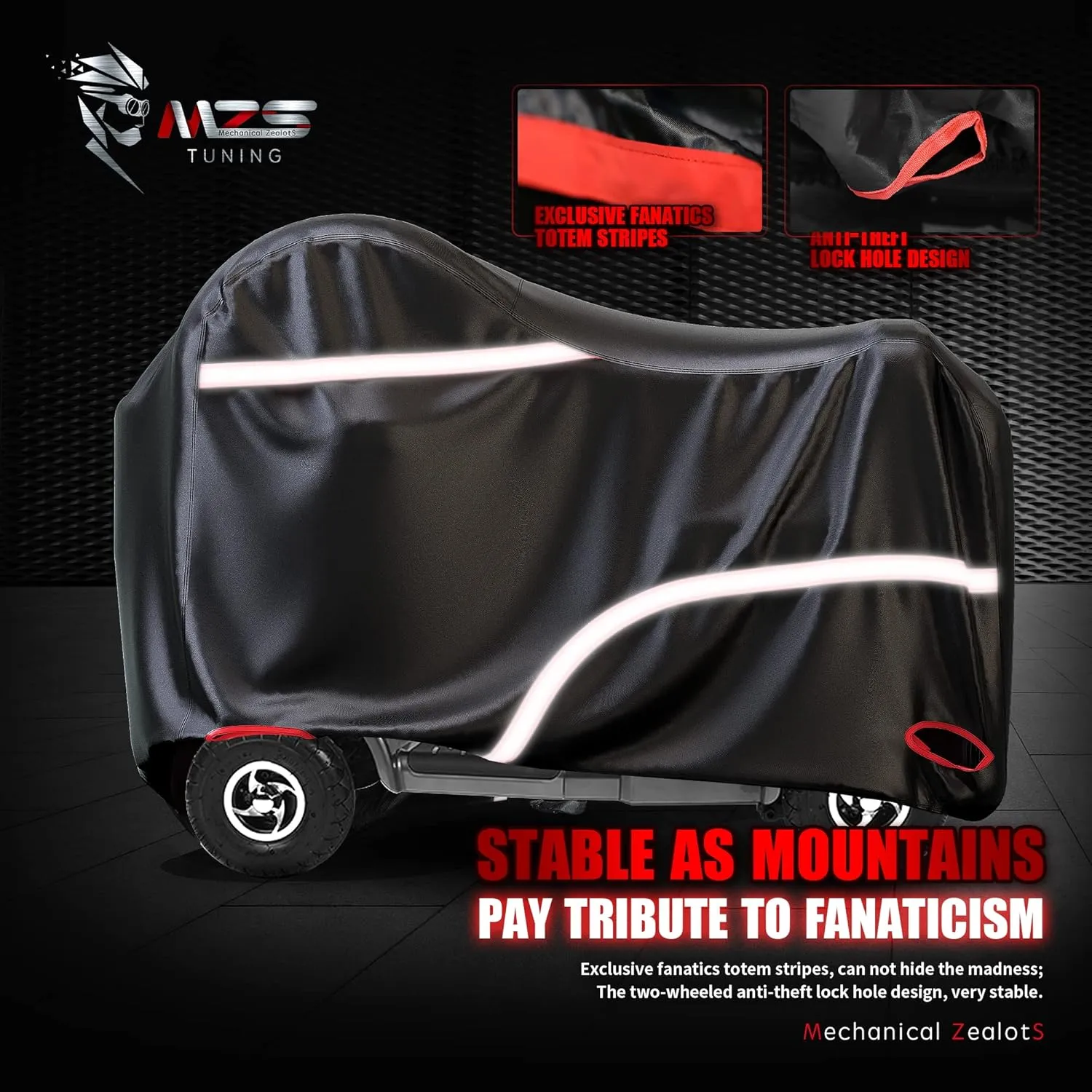 MZS Mobility Scooter Cover, Waterproof Outdoor Protection Electric Scooter Storage Cover Accessories fit up to 48 inch 3 or 4 Wheel Scooters - Vents Night Reflective Buckle Lock-Holes Bag