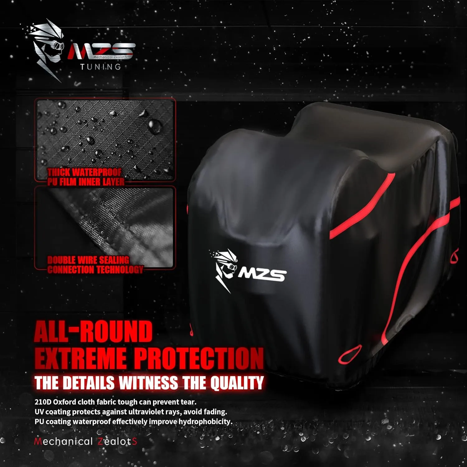 MZS Mobility Scooter Cover, Waterproof Outdoor Protection Electric Scooter Storage Cover Accessories fit up to 48 inch 3 or 4 Wheel Scooters - Vents Night Reflective Buckle Lock-Holes Bag