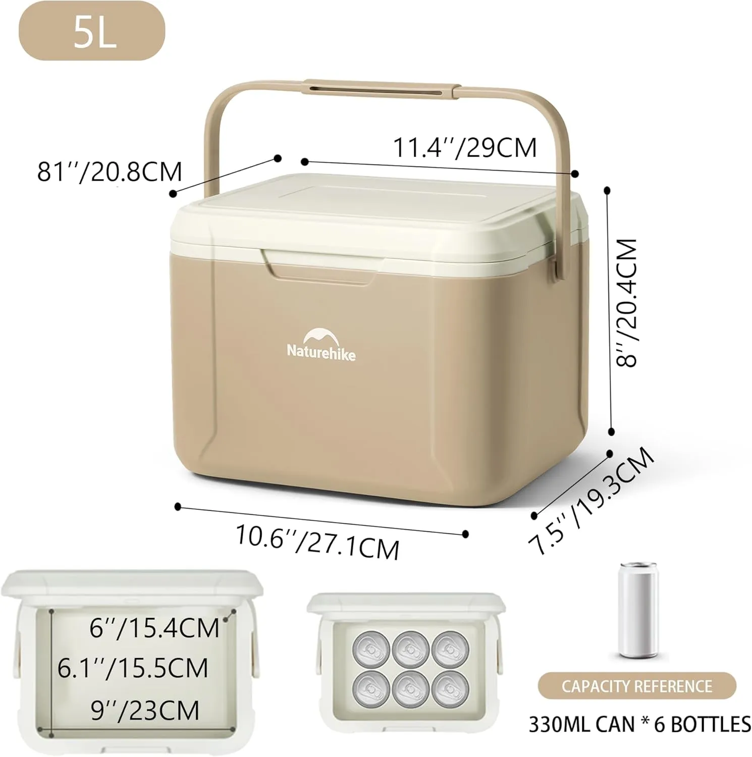 Naturehike Outdoor Insulated Portable Cooler, Leak-Proof Hard Cooler Keeps Ice for up to 2 Days, 5/18L Insulated Box for Beach, Drink, Camping, Picnic, Fishing, Boat, Barbecue & More