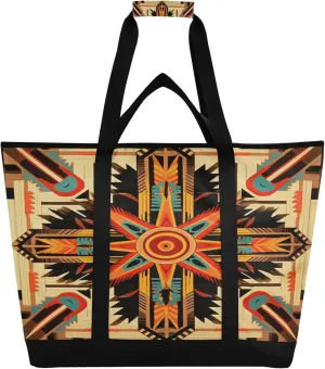 Navajo Bohomia Reusable Insulated Cooler Bag with Ice Pack Compartment - Large 47L Waterproof Thermal Grocery Tote for Picnic Beach Camping Lunch Storage