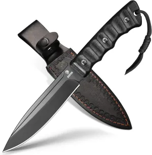 NedFoss BLACK PHOENIX Hunting Knife with Holster, 5.5" 8Cr14Mov Survival Fixed Blade Knife, G10 Handle, Bushcraft & Camping Gifts for Men