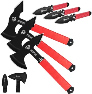 NedFoss Throwing Knives, Throwing Axes Pack of 6, 11.7" Full Tang Axe Throwing Set with TRB Rubber, Throwing Game of Fixed Blade Knife with Nylon Sheath for Recreation