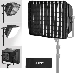 NEEWER Upgraded Softbox Diffuser for PL60C RGB LED Video Light Panel, 15.4"x12.6"/39x32cm Foldable with Grid/Bag/Blackout Hood, No Need to Remove Barndoors Quick Set Up for Portrait Soft Light, NS6S