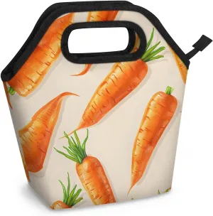 Neoprene Lunch Bags Tasty Vegetables Carrots Lunch Tote Bag with Zipper Insulated Lunchbox Handbag for Women Reusable Lunch Box Cooler Bag Waterproof Lunch Sack Bag for Work Picnic