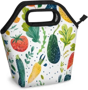 Neoprene Lunch Bags Tomato Carrot Vegetable Lunch Tote Bag with Zipper Insulated Lunchbox Handbag for Women Reusable Lunch Box Cooler Bag Waterproof Lunch Sack Bag for Work Picnic