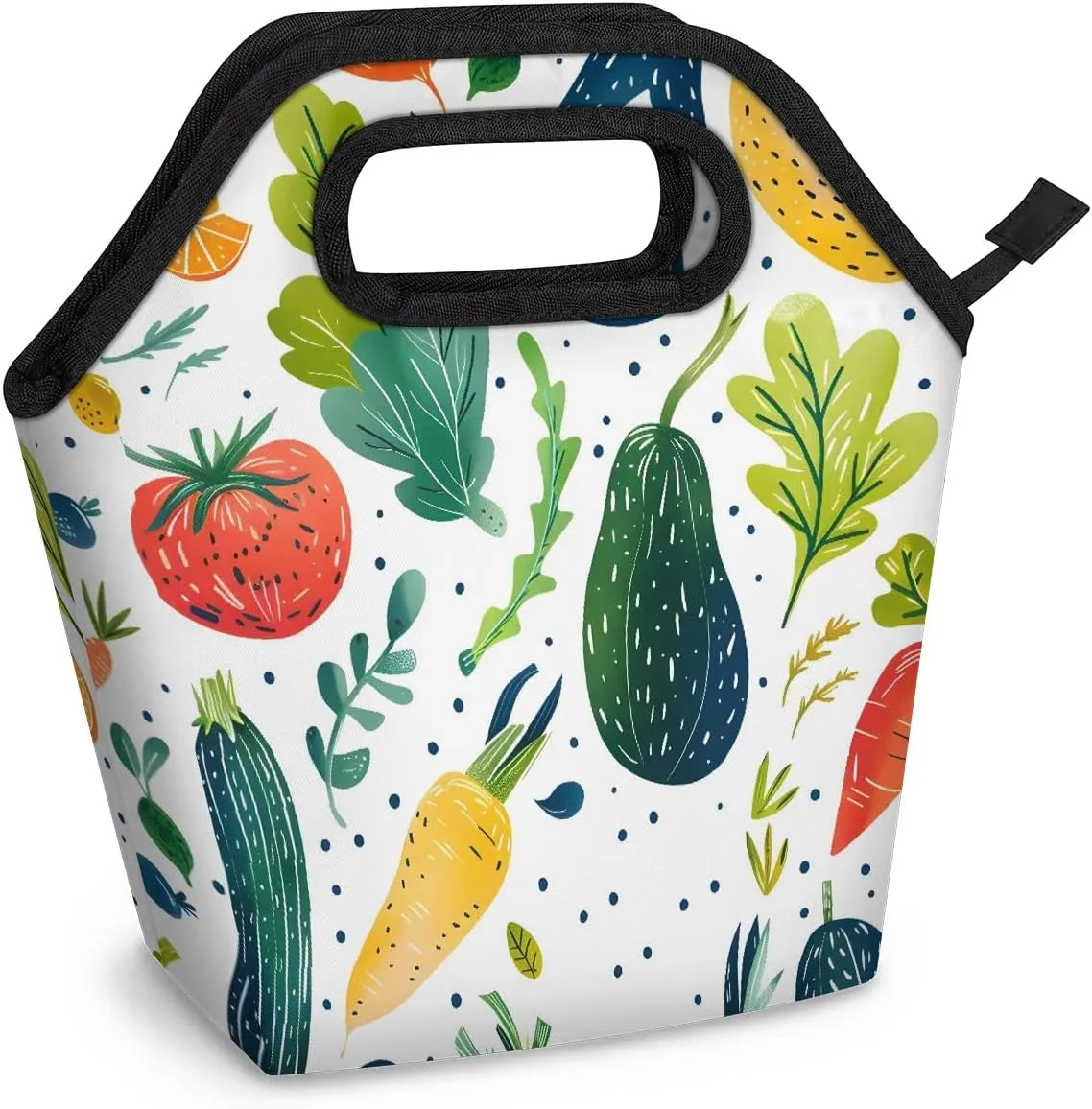 Neoprene Lunch Bags Tomato Carrot Vegetable Lunch Tote Bag with Zipper Insulated Lunchbox Handbag for Women Reusable Lunch Box Cooler Bag Waterproof Lunch Sack Bag for Work Picnic
