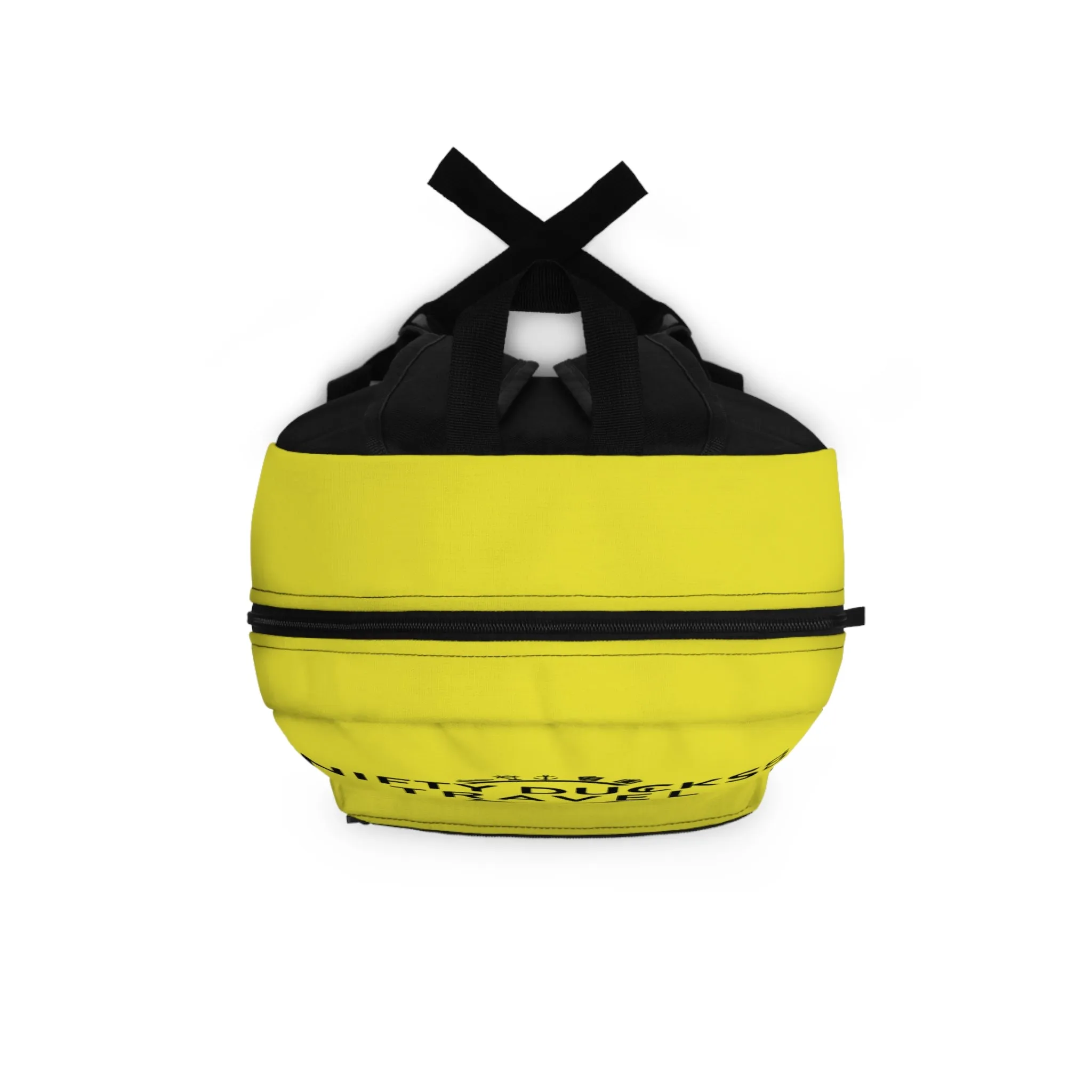 Nifty Ducks Travel Logo Backpack - Travel Bag with Black Duck Design - Yellow