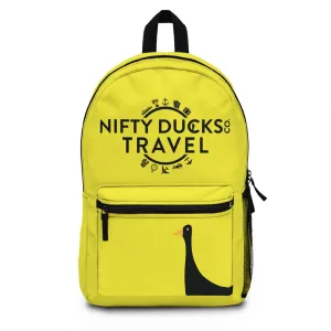 Nifty Ducks Travel Logo Backpack - Travel Bag with Black Duck Design - Yellow
