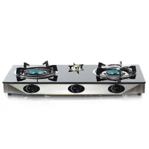 NJ NGB-S3 Black Glass 3 Burners Gas Stove