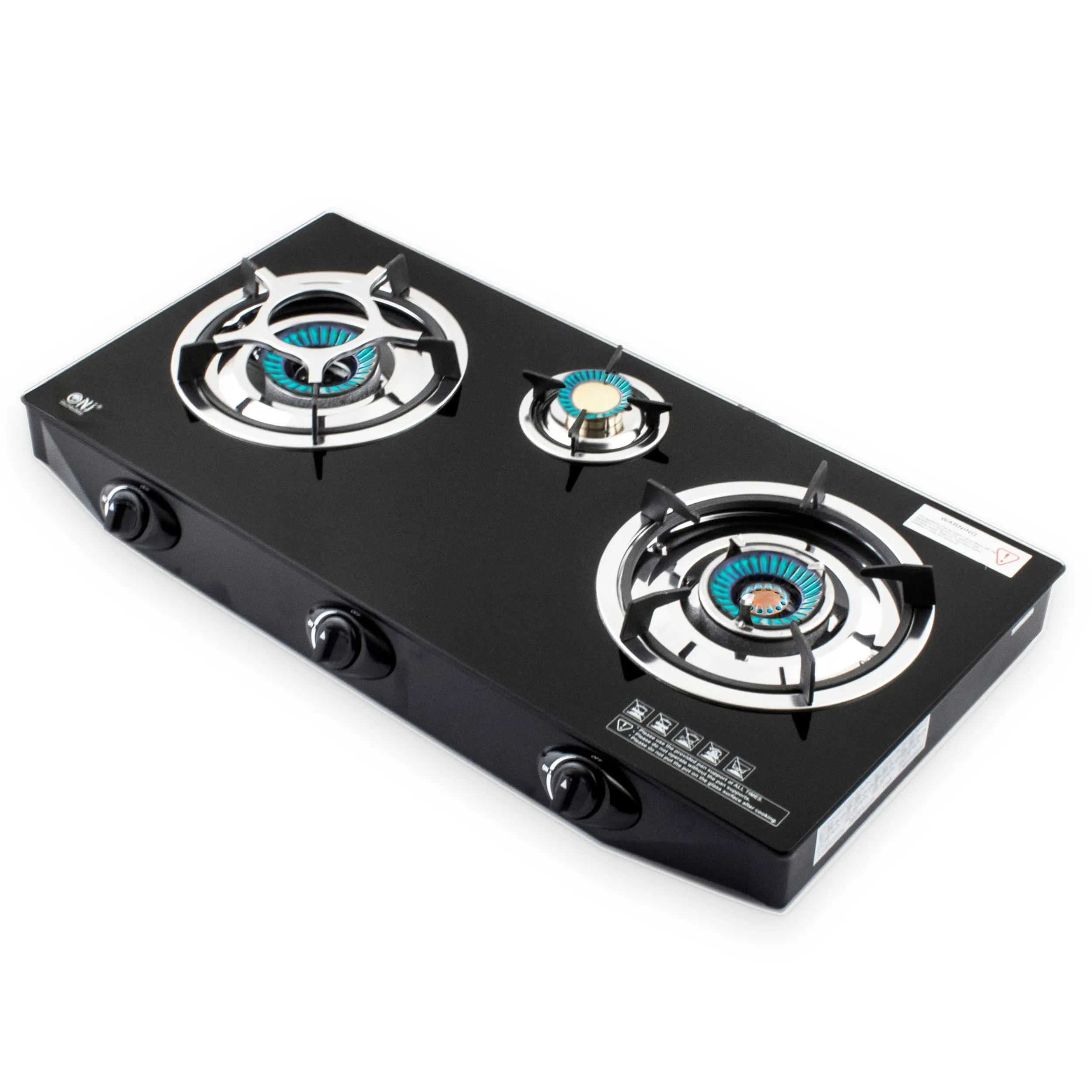 NJ NGB-S3 Black Glass 3 Burners Gas Stove