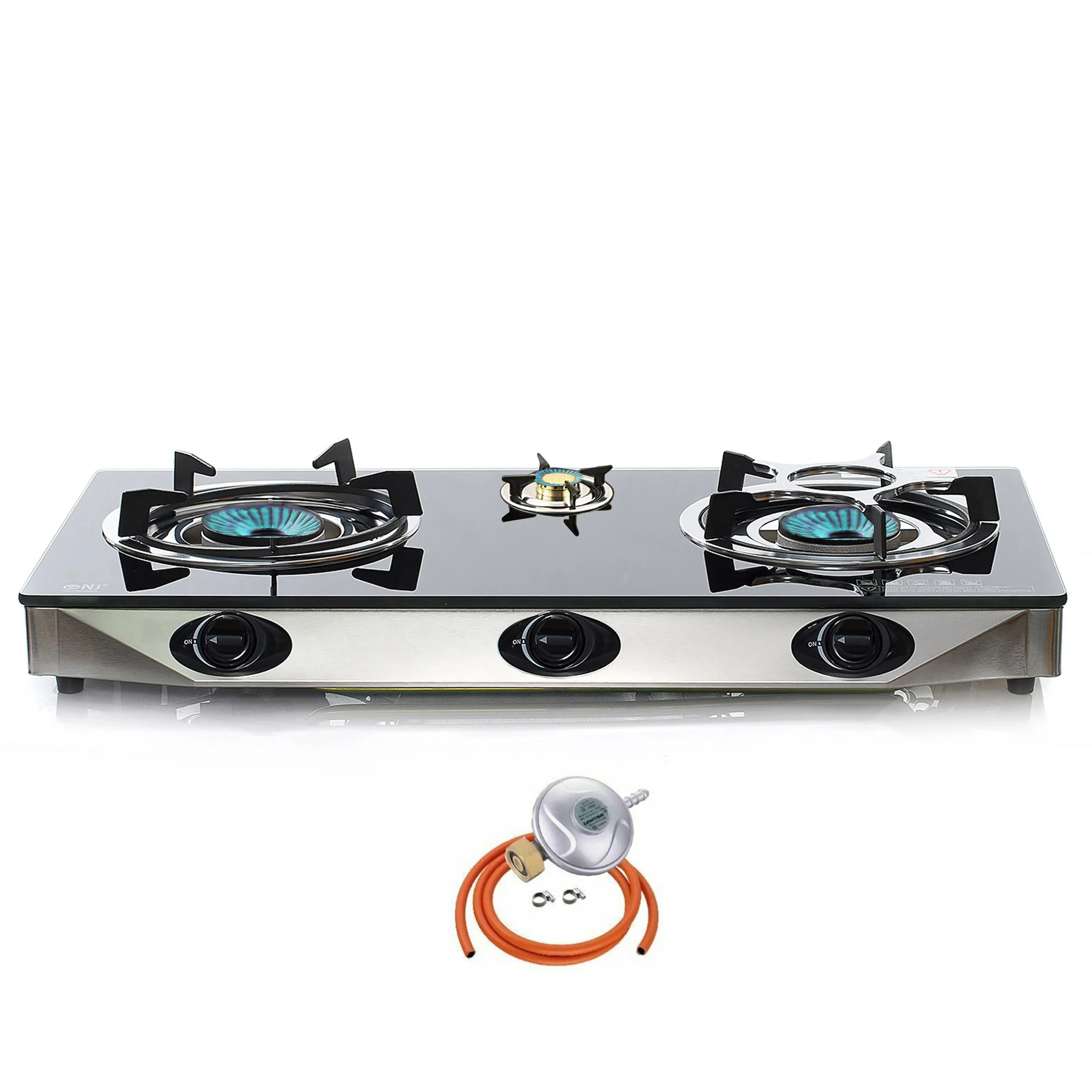 NJ NGB-S3 Black Glass 3 Burners Gas Stove