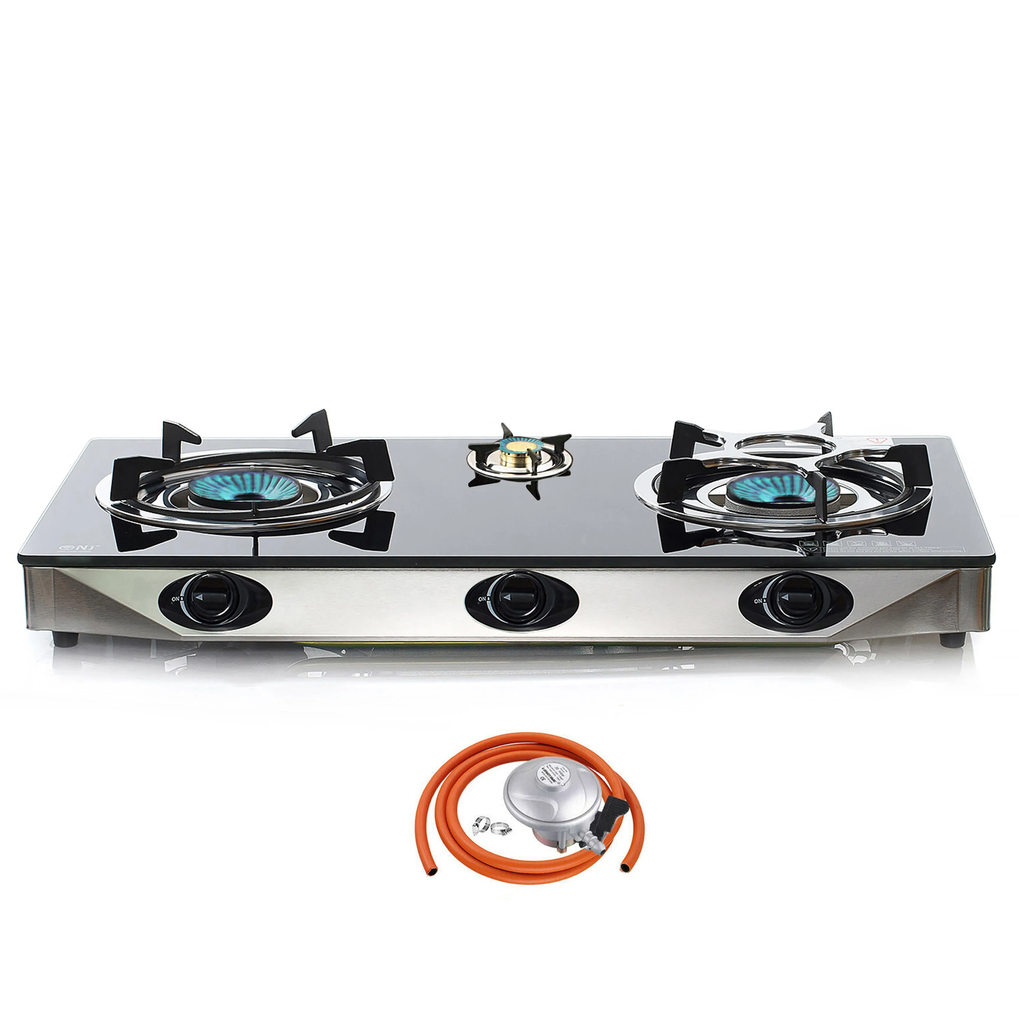 NJ NGB-S3 Black Glass 3 Burners Gas Stove
