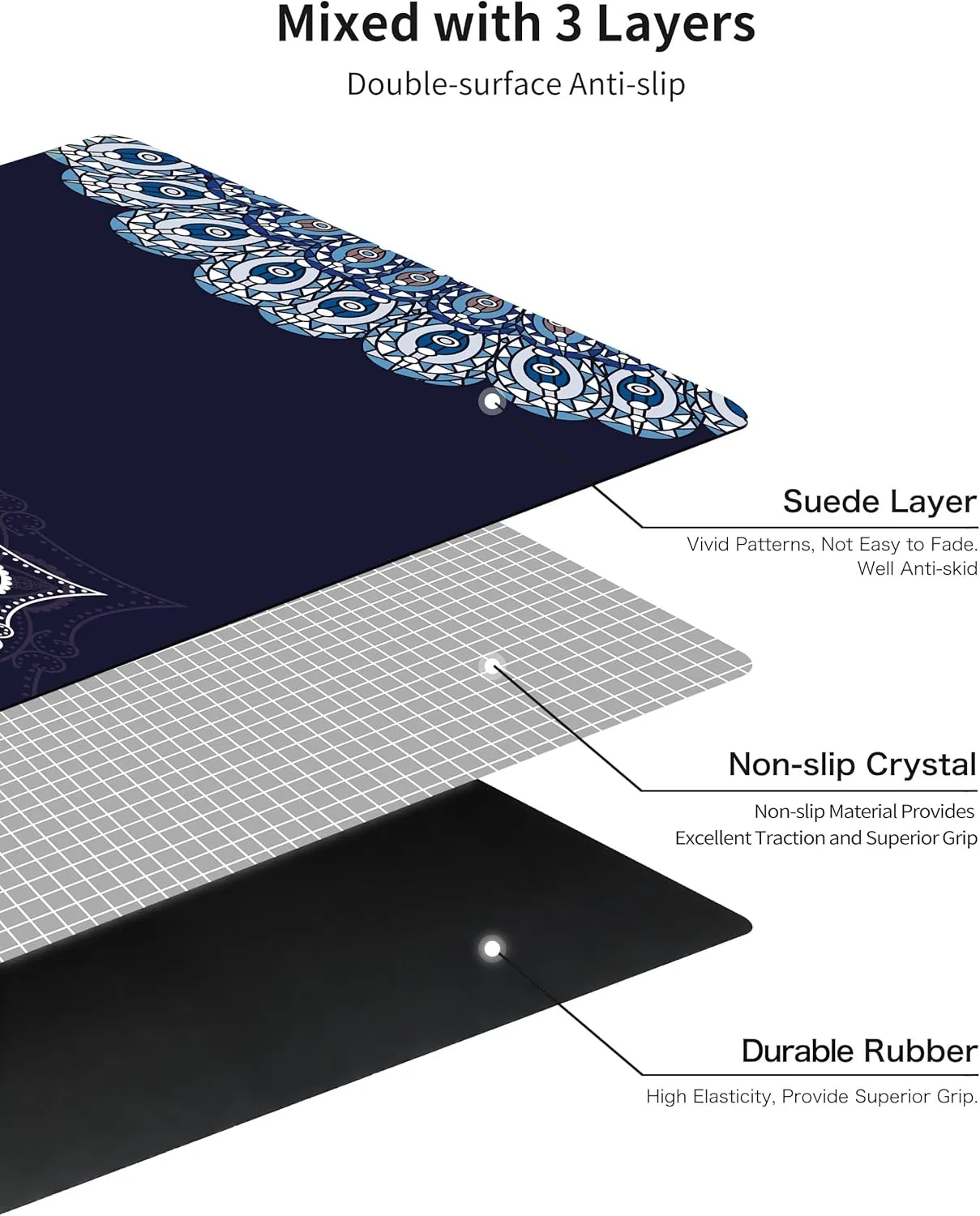 nuveti Printed Travel Yoga Mat-1/16 Inch Thick Non Slip Fitness Workout Mat with Carrying Bag, Foldable Lightweight Suede & Natural Rubber Yoga Mat for Yoga Pilates and Fitness 72" L x 24" W x 1.5mm