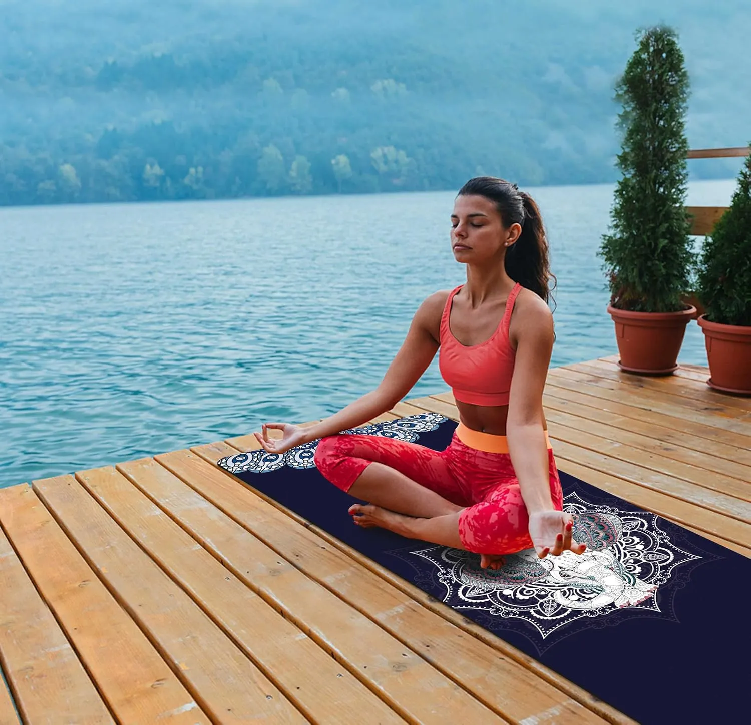 nuveti Printed Travel Yoga Mat-1/16 Inch Thick Non Slip Fitness Workout Mat with Carrying Bag, Foldable Lightweight Suede & Natural Rubber Yoga Mat for Yoga Pilates and Fitness 72" L x 24" W x 1.5mm