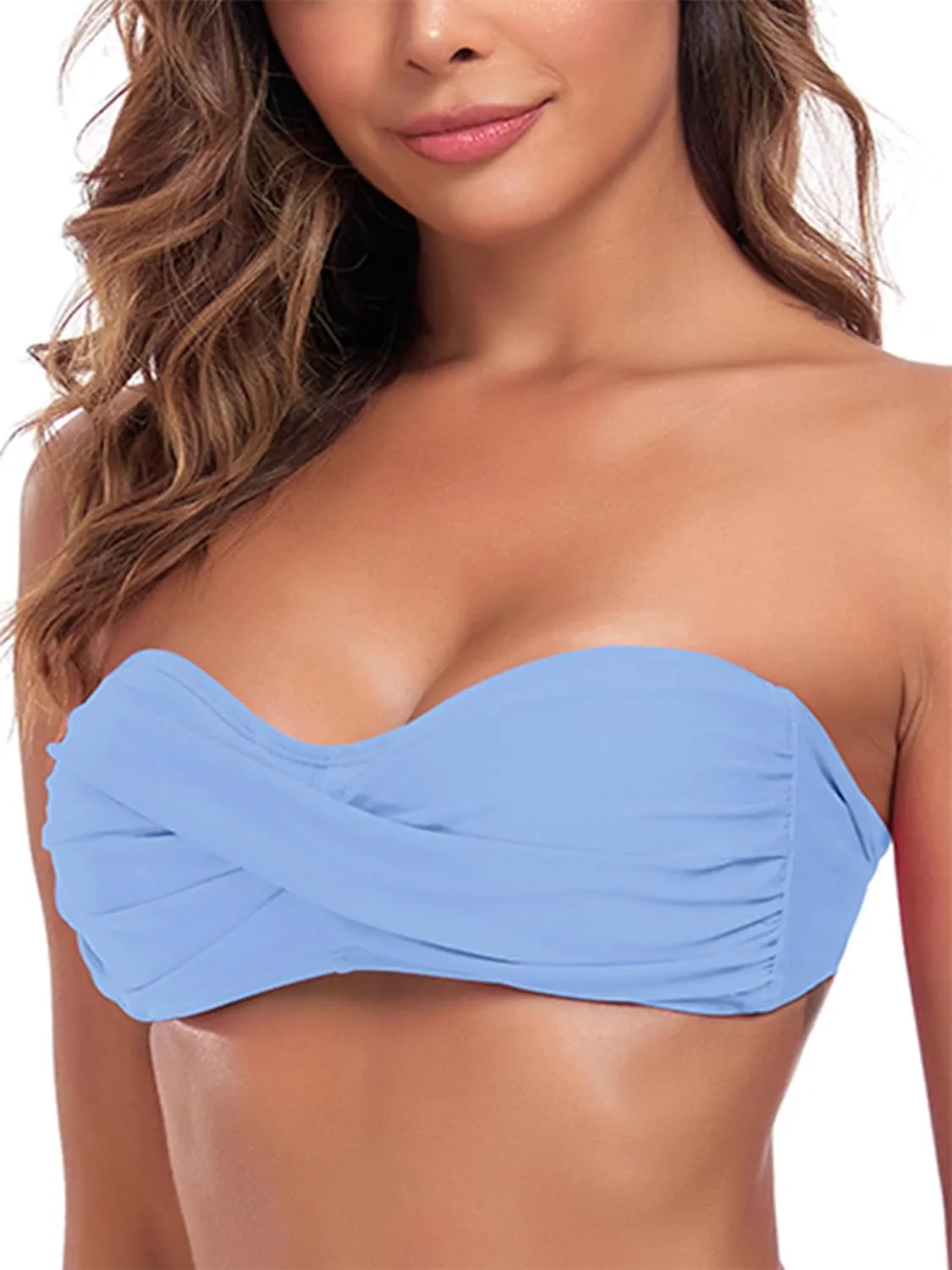 Ocean Blues Women's Strapless Swimsuits for Women Bandeau Bikini Top Tie Back Halter Bathing Suit Top