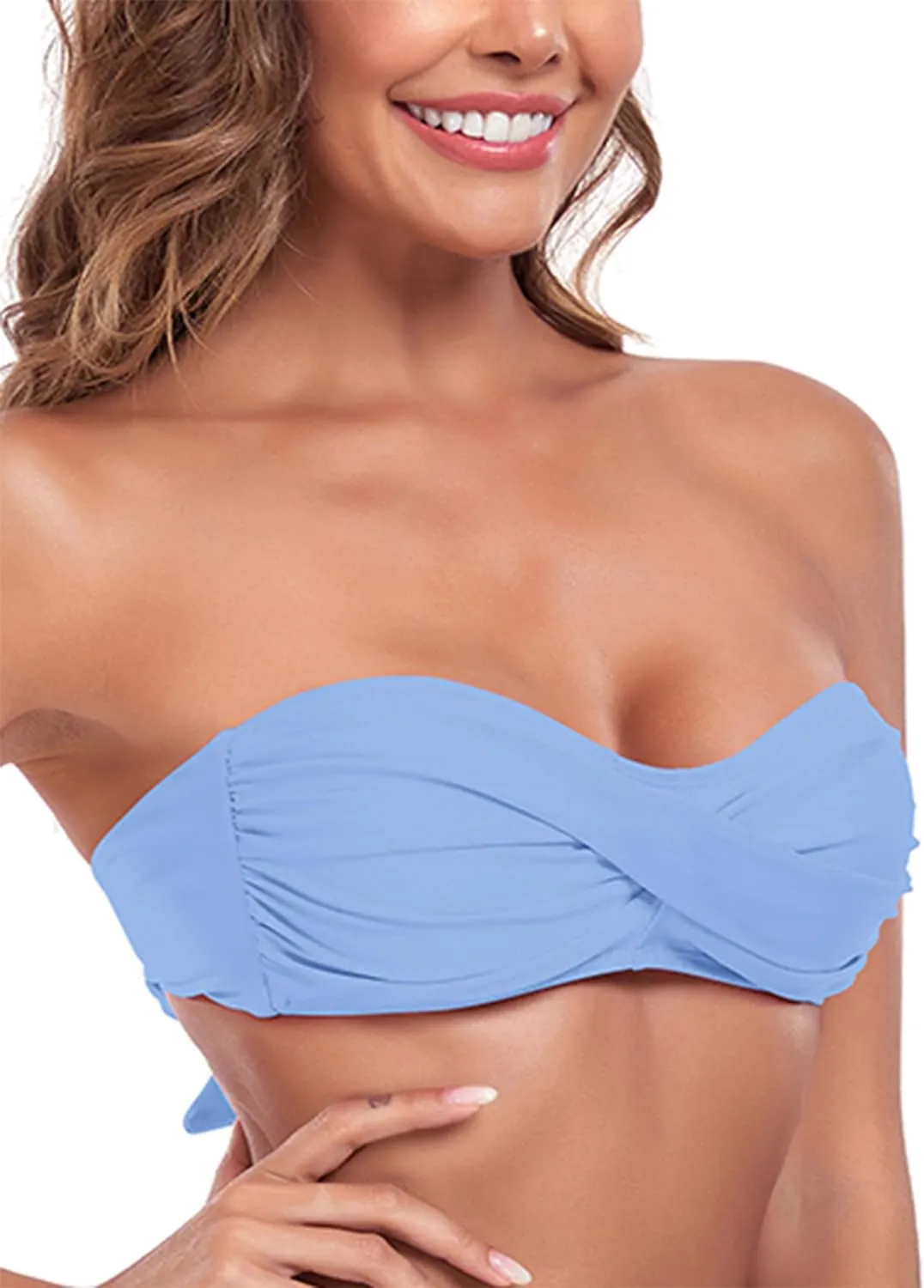 Ocean Blues Women's Strapless Swimsuits for Women Bandeau Bikini Top Tie Back Halter Bathing Suit Top