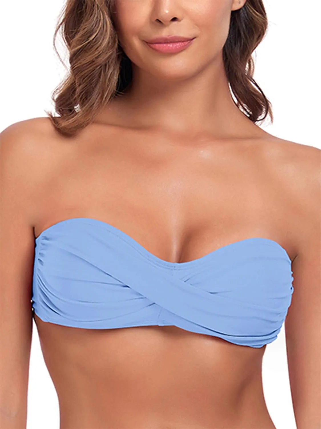 Ocean Blues Women's Strapless Swimsuits for Women Bandeau Bikini Top Tie Back Halter Bathing Suit Top