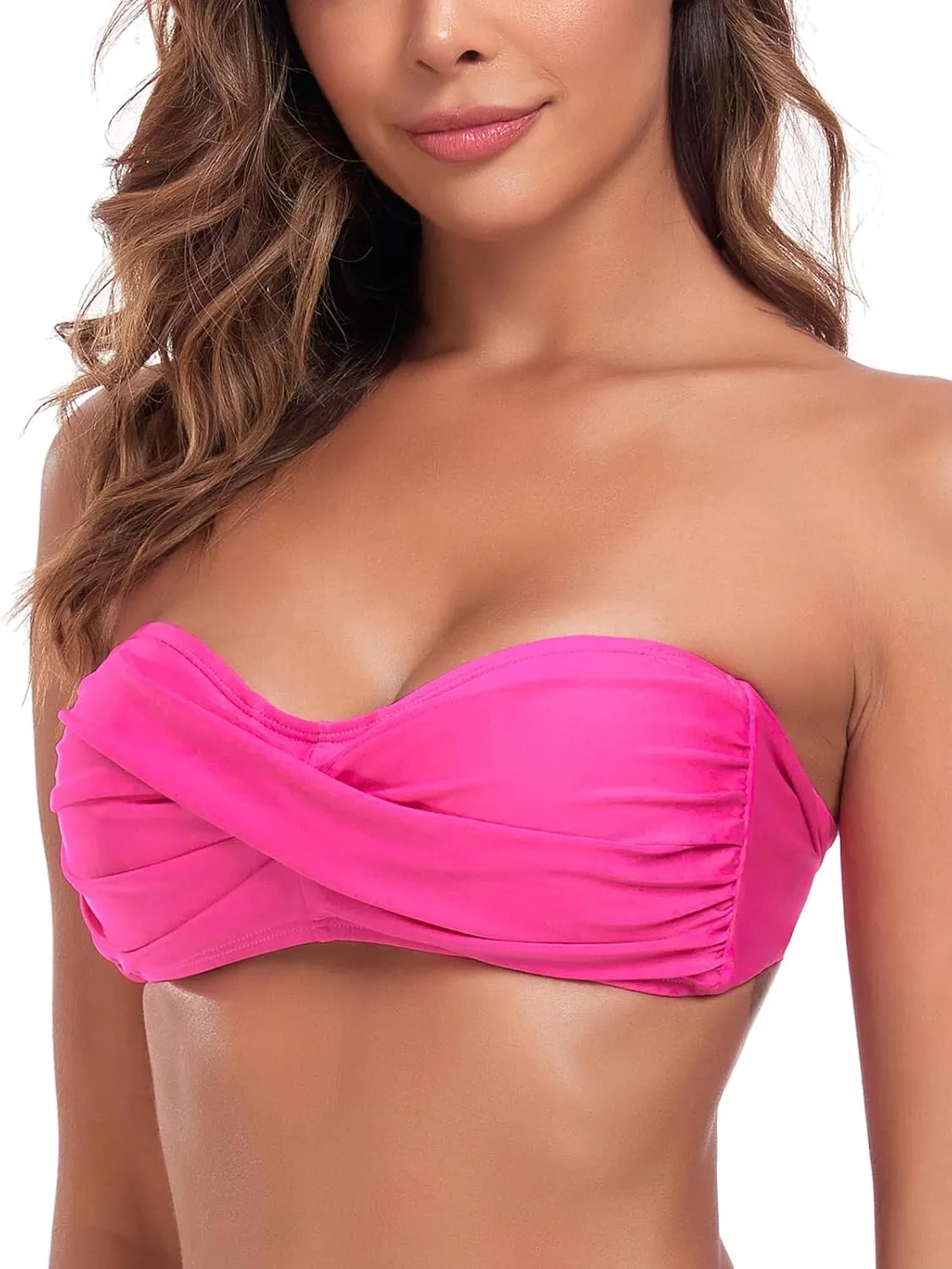 Ocean Blues Women's Strapless Swimsuits for Women Bandeau Bikini Top Tie Back Halter Bathing Suit Top
