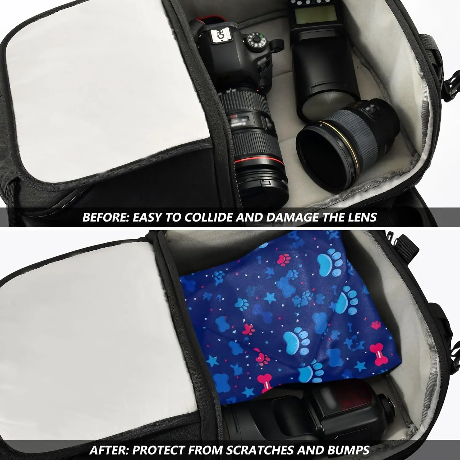 ODAWA Cute Paw and Bone Navy Self Adhesive Cloth 21.7X21.7 Inch Changeable Capacity Cosmetic Bag Lightweight Foldable Wrapper for Camera Accessories