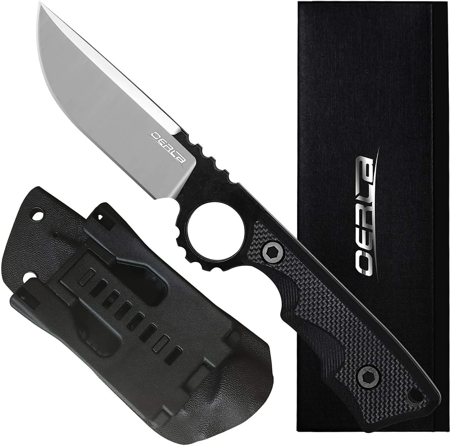 OERLA TAC OLK-032EK Outdoor Knife Fixed Blade Camping Hunting Survival Field Knife 420HC Full Tang Steel Blade with Kydex Sheath and EDC Tactical Belt Clip
