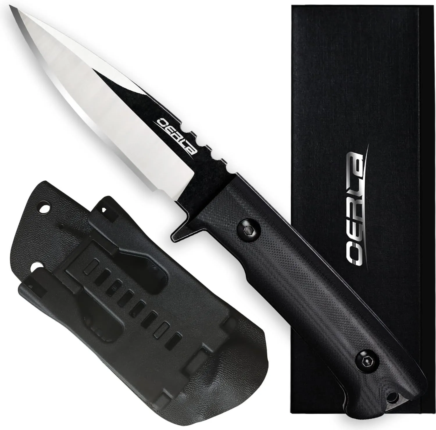 OERLA TAC OLK-035PK Outdoor Knife Fixed Blade Camping Hunting Survival Field Knife 420HC Full Tang Steel Blade with Kydex Sheath and EDC Tactical Belt Clip