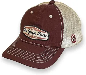 OLD GUYS RULE Men's Trucker Hat, Aged to Perfection - Gift for Dad, Grandpa, Husband, Father's Day, Birthday, Holiday - Funny Novelty Hat for Getting Older, Retirement, OGR Collectors (Wine & Ivory)