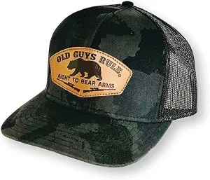Old Guys Rule Men's Trucker Hat, Bear Patch - Gift for Dad, Grandpa, Husband, Father's Day, Birthday, Holiday - Funny Novelty Hat for Hunting Season, Outdoorsmen, Camo Lovers, Opening Day (Black Camo)