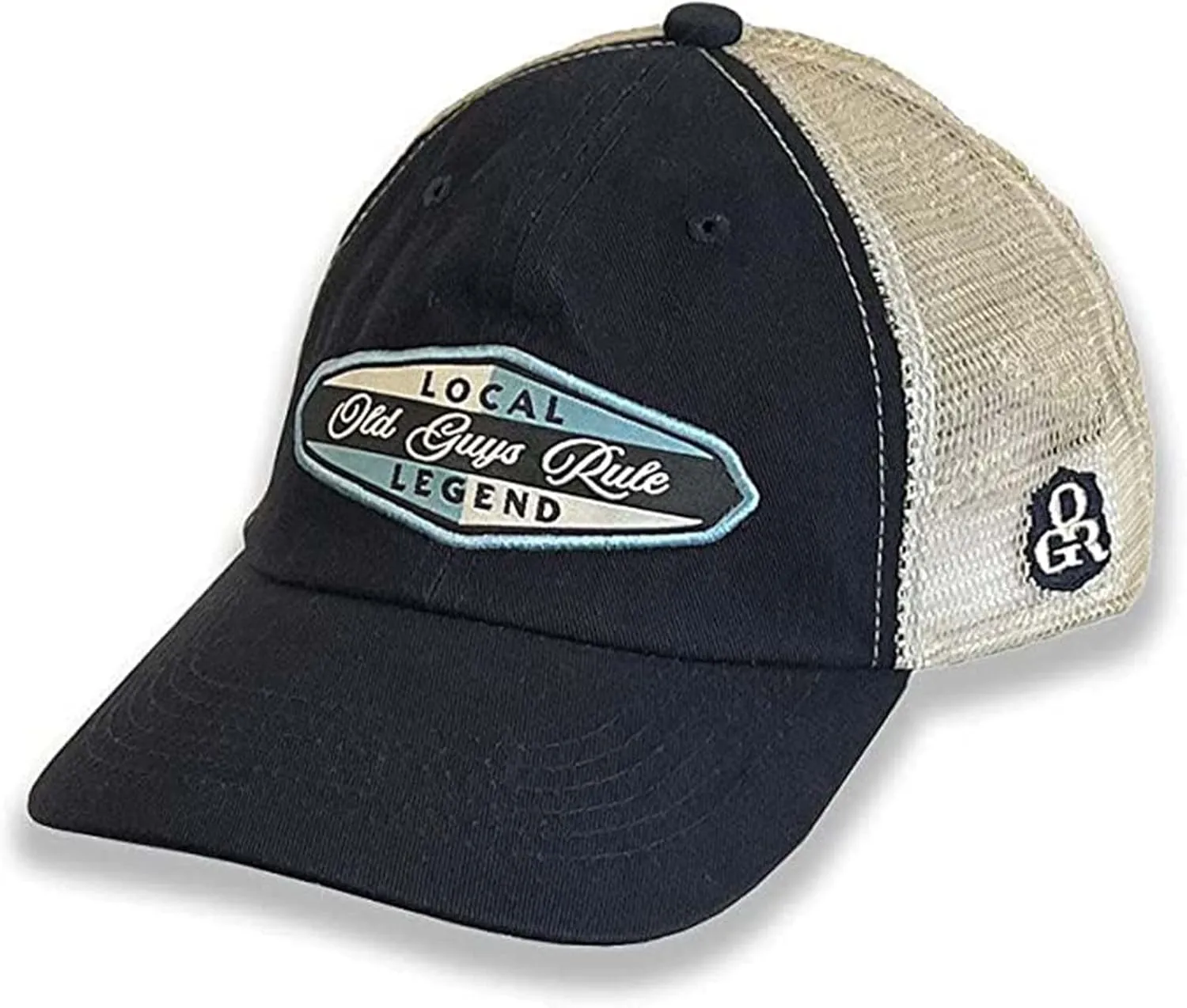 OLD GUYS RULE Men's Trucker Hat, Local Legend - Gift for Dad, Grandpa, Husband, Father's Day, Birthday, Holiday - Funny Novelty Hat for Legendary Man, Hometown Hero, Classic OGR (Navy & Ivory)