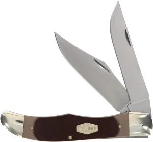 Old Timer 25OT Folding Hunter 9.3in Traditional Folding Pocket Knife with 2 High Carbon SS Blades, Ergonomic Sawcut Handle, and Leather Belt Sheath for EDC, Hunting, Camping, Whittling, and Outdoors