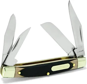 Old Timer 44OT Workmate Traditional Folding Pocket Knife with 4 High Carbon Stainless Steel Blades, Sawcut Handle, and Convenient Size for EDC, Whittling, Camping, Hunting, General Use, and Outdoors , Brown
