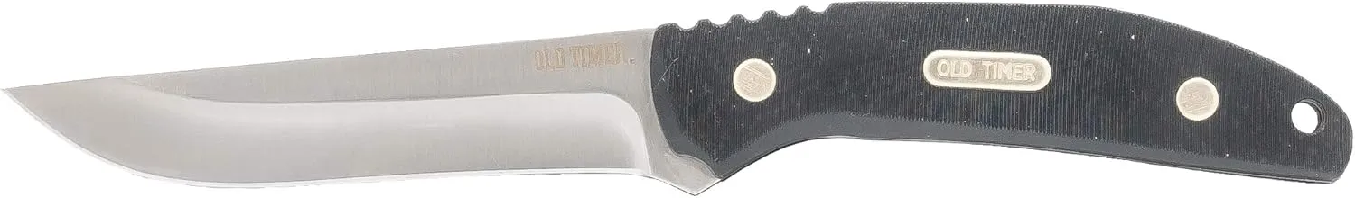 Old Timer 993OT 8in High Carbon S.S. Full Tang Fixed Blade Knife with a 4in Drop Point Blade and Saw Cut Handle for Outdoor, Hunting, Camping and EDC
