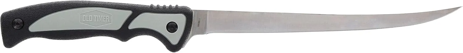 Old Timer Trail Boss Fillet Knife 7.5in with Stainless Steel Fixed Blade, Full Tang Construction, Ergonomic Handle, TPE Non-Slip Grip, and Custom Molded Sheath for Fishing, Filleting, and Outdoors